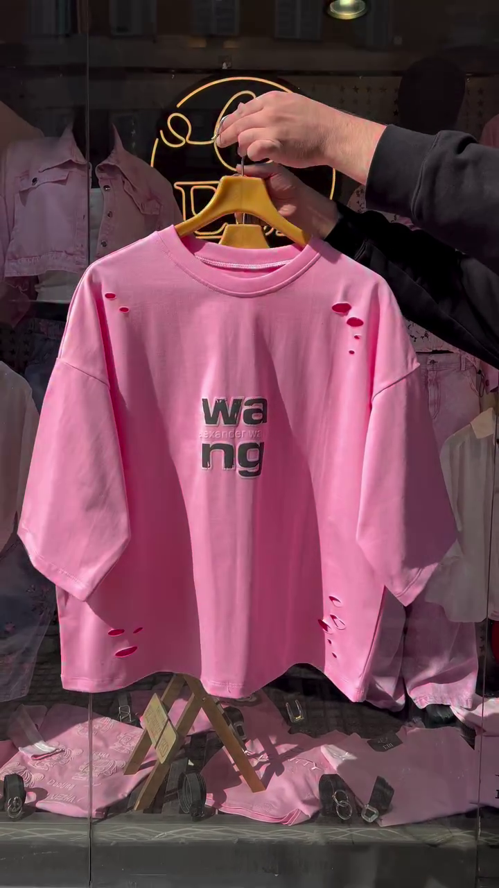 Bubblegum Pink Oversized Distressed Drop-Shoulder Streetwear T-Shirt with Minimal Raised Center Typography 💗🔥