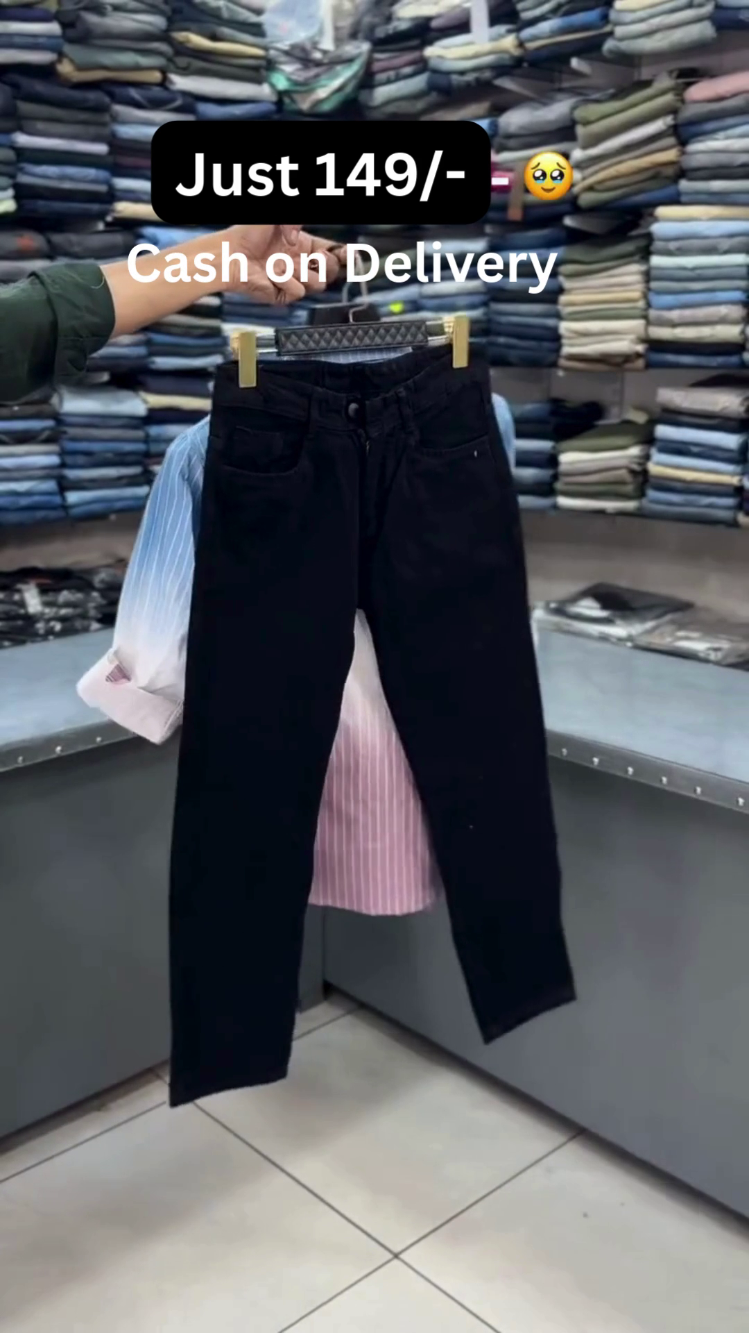 Sky Blue to Blush Pink Vertical Stripe Half-Sleeve Dual Pocket Casual Shirt with Black Straight-Fit Trousers Set