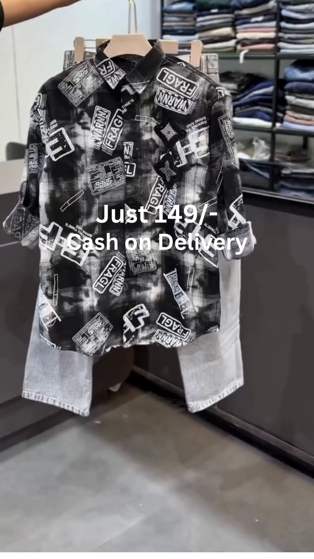 Black & Beige Plaid Graphic Button-Down Shirt with Statement “K-3” Print Paired with Cream Straight Shorts Set 🖤🤍✨