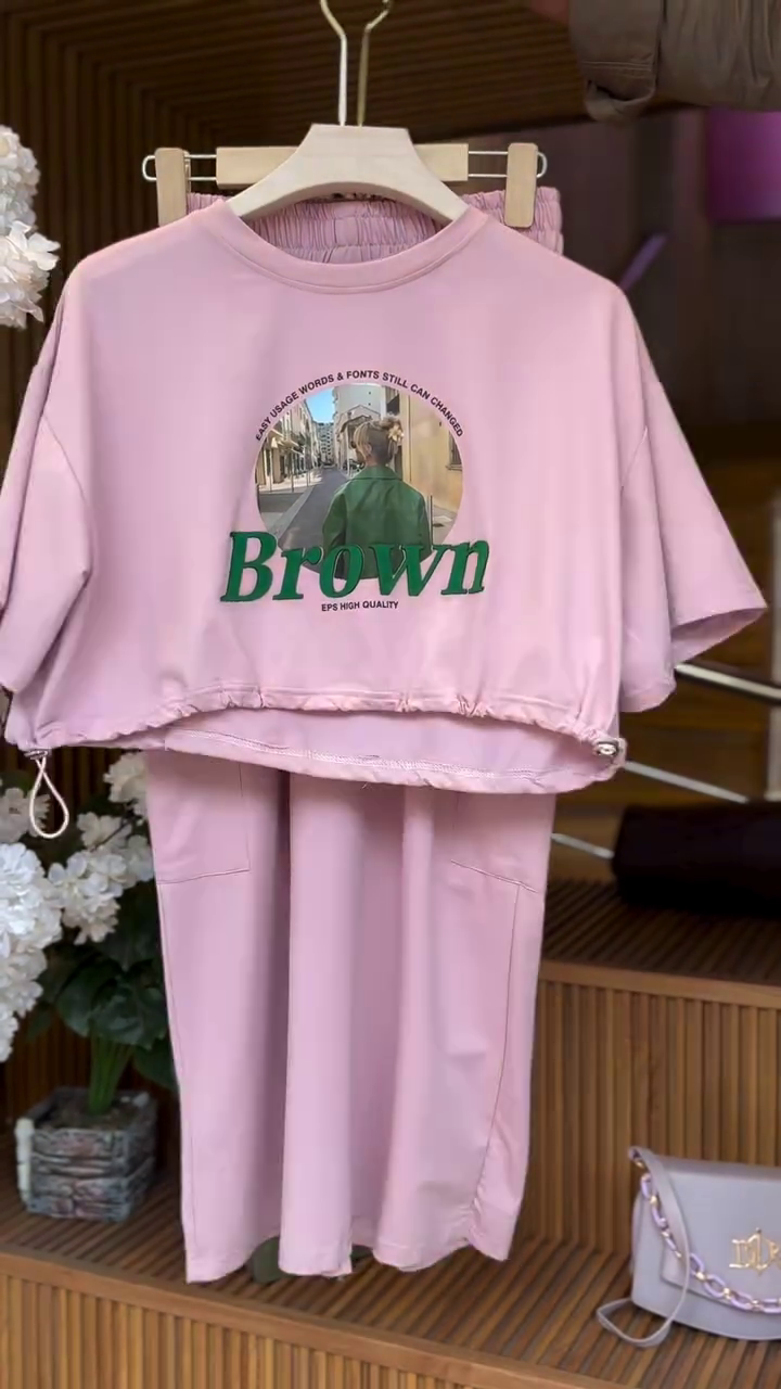 Dusty Rose Pink Oversized Short Sleeve Lounge Dress with Elasticated High Neck Detail and Dual Flap Utility Patch Pockets