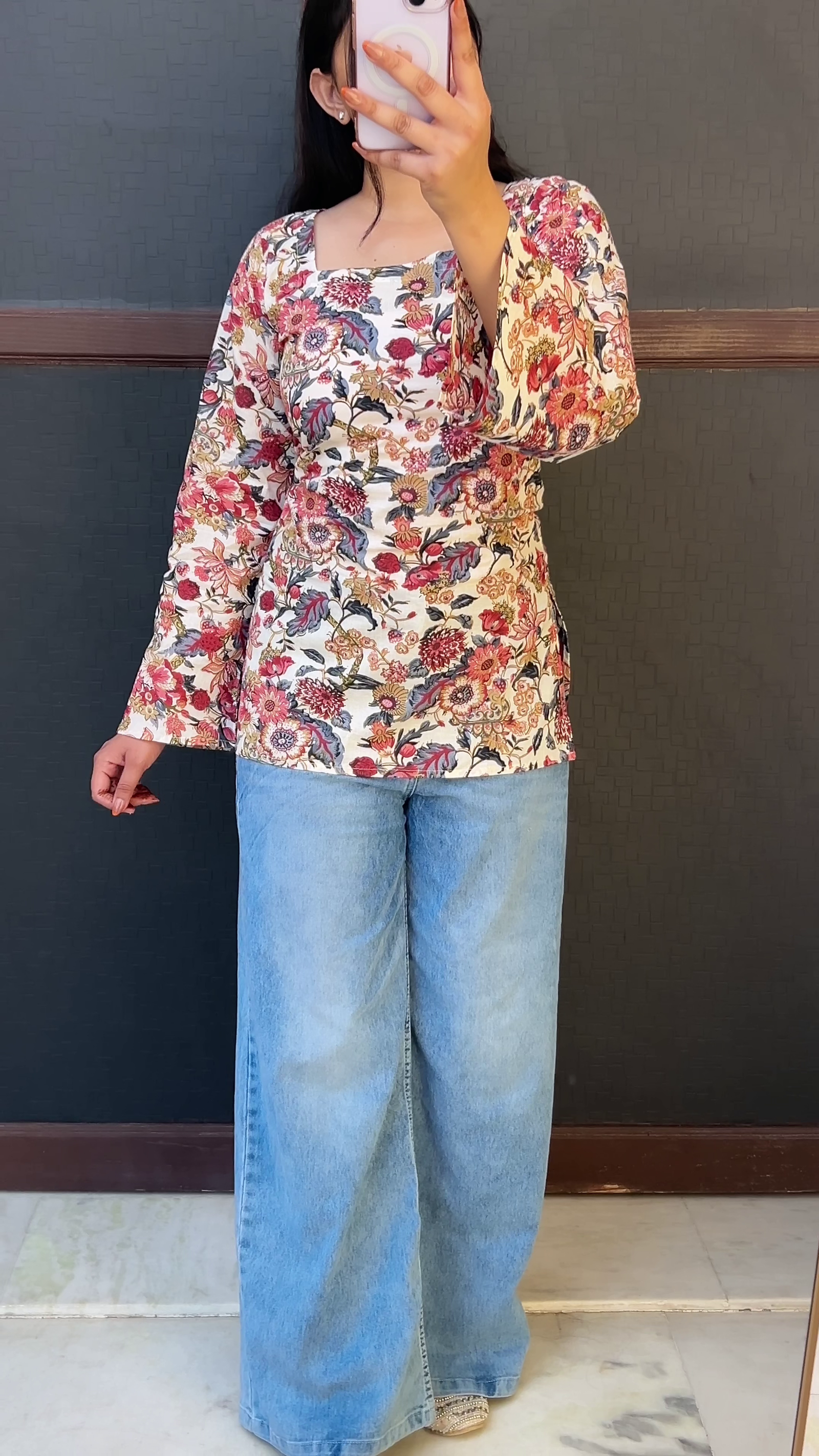 Green Floral Print Long Sleeve Casual Women’s Top