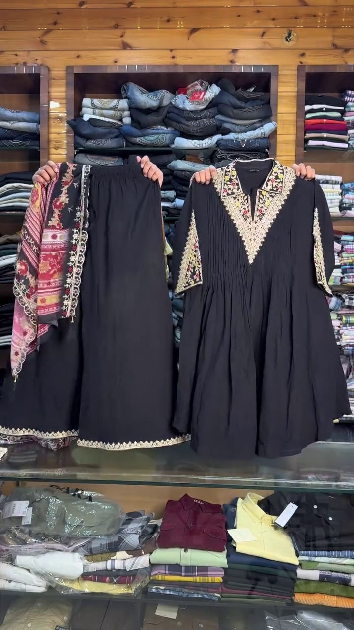 White Embroidered Ethnic Kurti with Straight Pants and Printed Dupatta