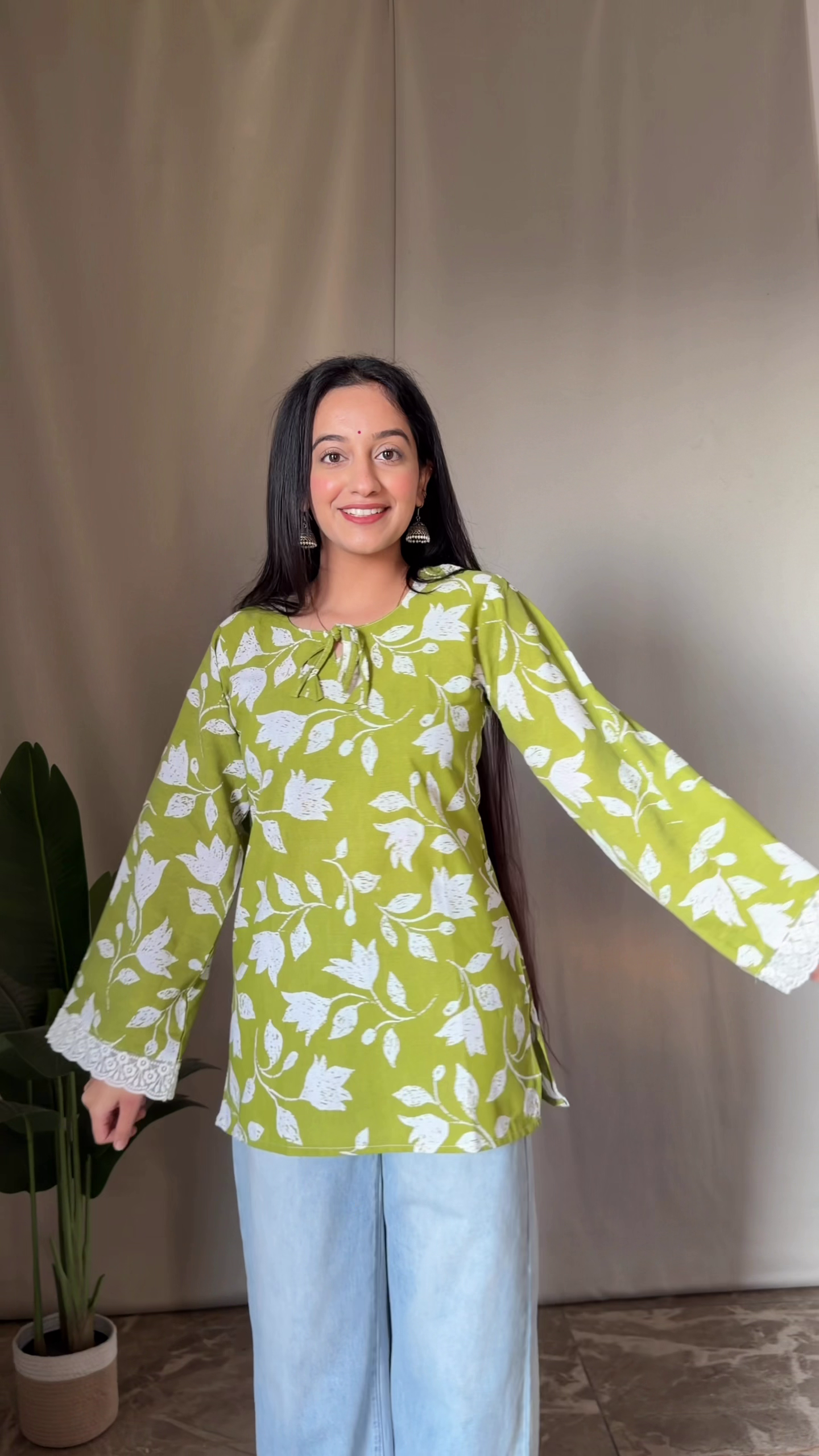 Women's Tunic Top with Bell Sleeve Cuffs