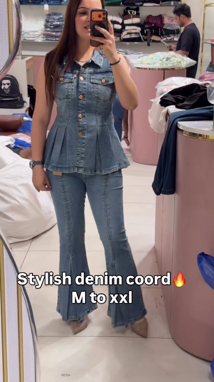 Denim Pants Two-Piece Coordinated Outfit Set