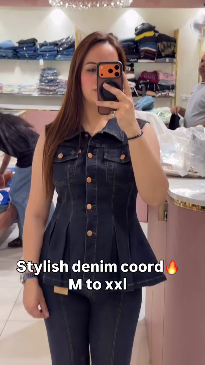 Denim Pants Two-Piece Coordinated Outfit Set