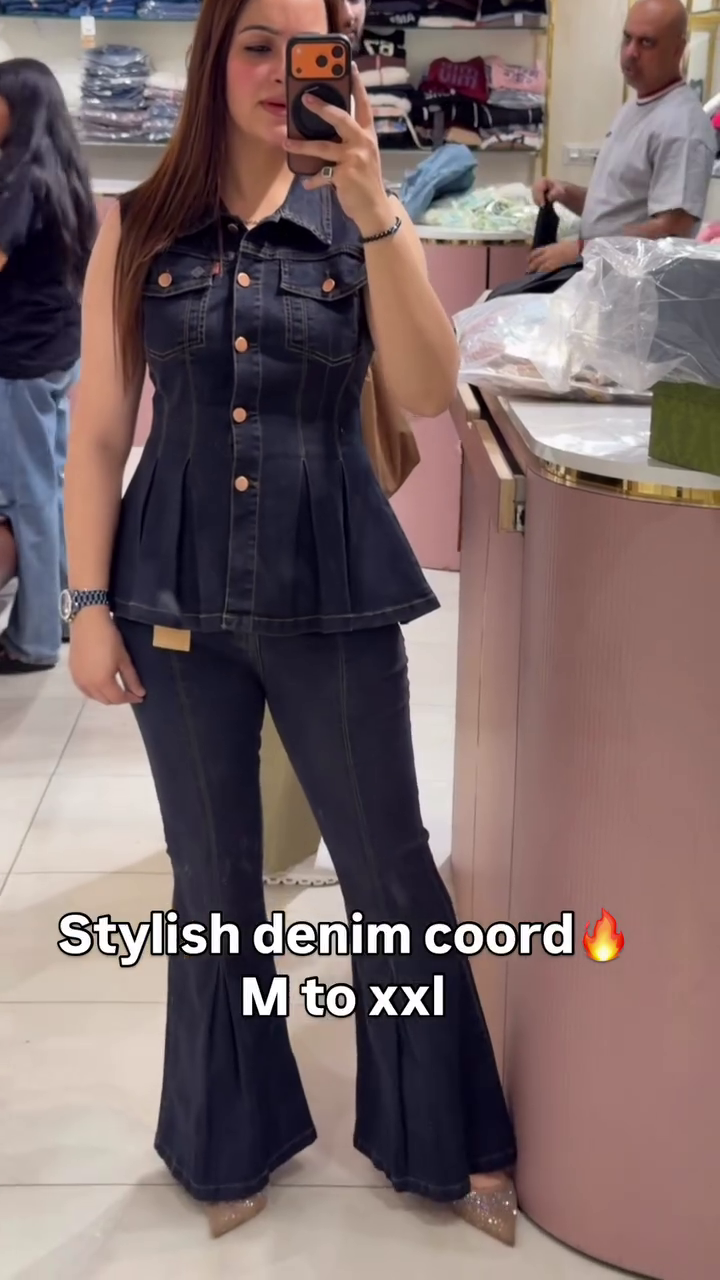 Denim Pants Two-Piece Coordinated Outfit Set
