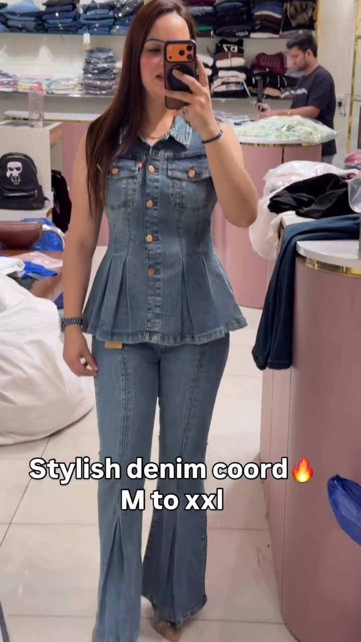 Denim Pants Two-Piece Coordinated Outfit Set