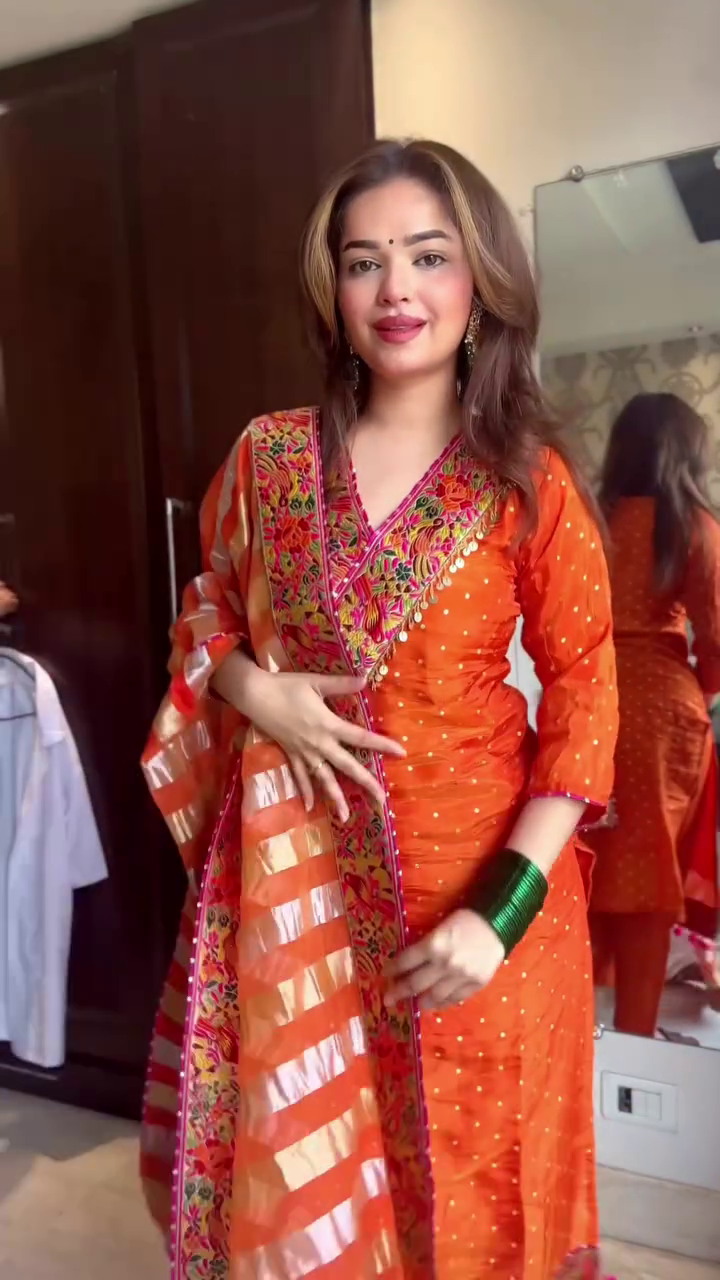 Mirror Work Neckline And Matching Dupatta  Ethnic Suit Set