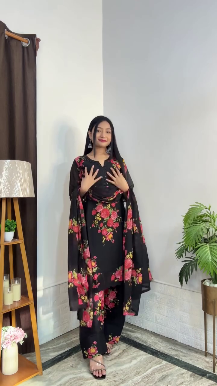 Embroidered Straight Kurta With  Palazzo Ethnic Festive Suit Set