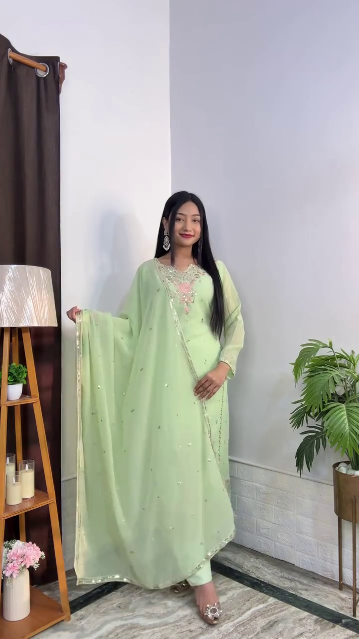 Embroidered Straight Kurta With  Palazzo Ethnic Festive Suit Set