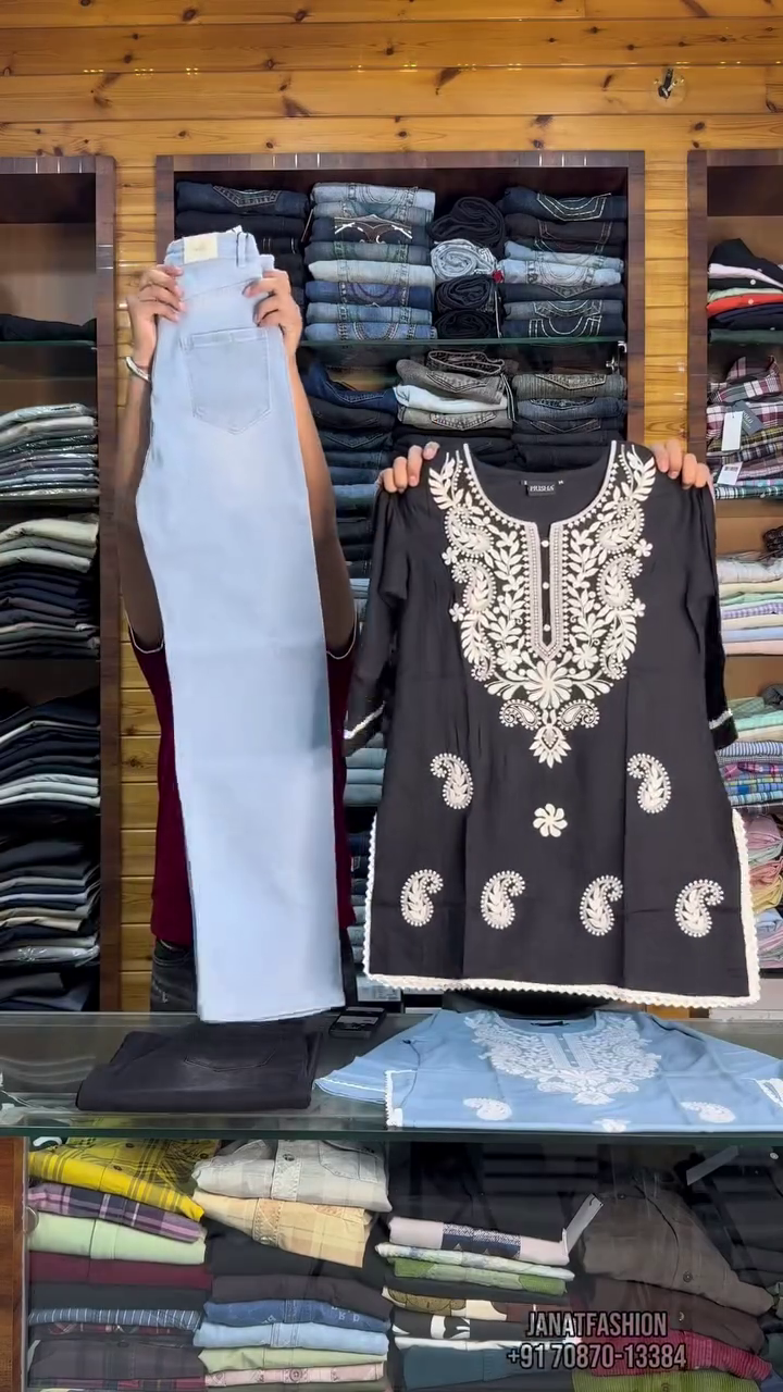 Embroidered Kurti with Classic Black Pants Set 💙✨🖤