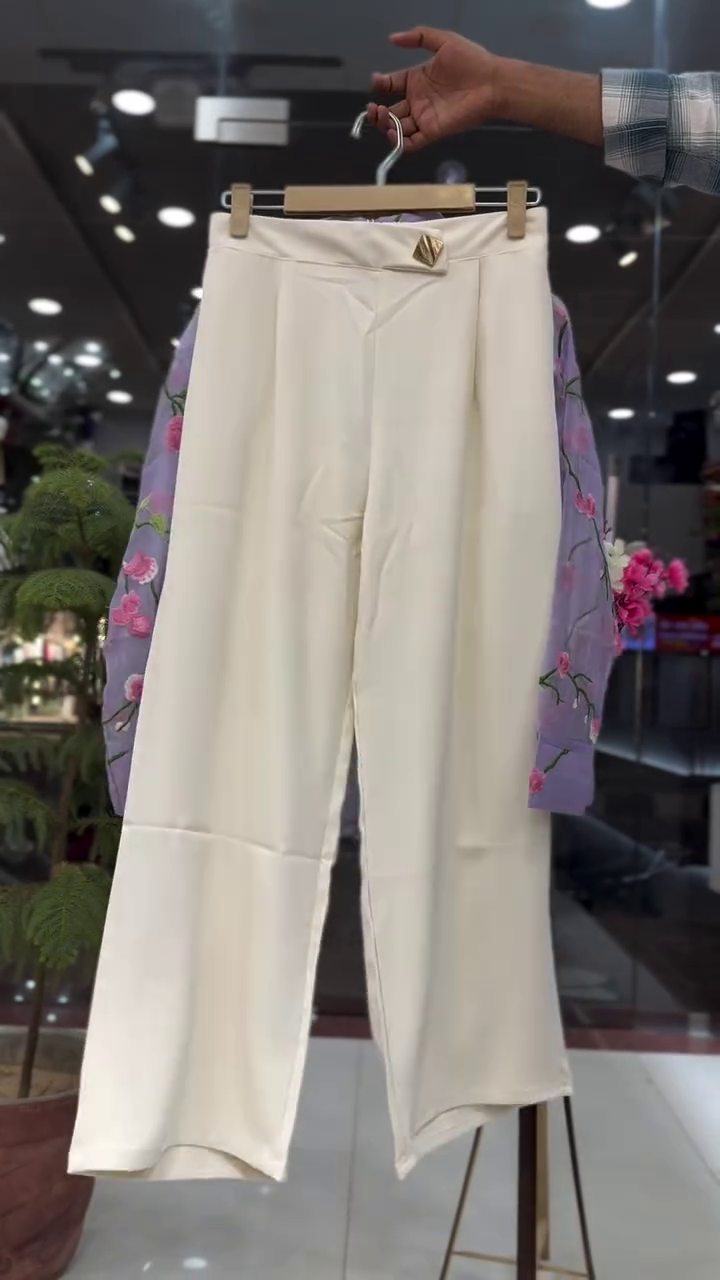 Elegant Olive Green Floral Embroidered Sheer Jacket with Premium White Wide-Leg Pants Co-Ord Set 🌿🌸✨