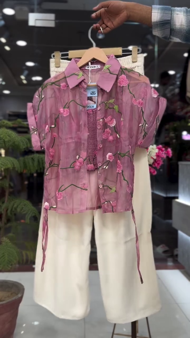 Elegant Olive Green Floral Embroidered Sheer Jacket with Premium White Wide-Leg Pants Co-Ord Set 🌿🌸✨