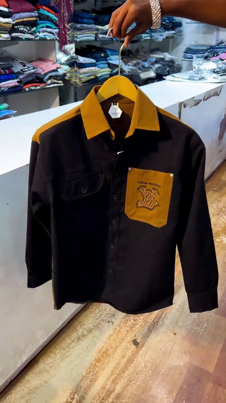 Royal Contrast Premium Black & Mustard Designer Casual Shirt ✨🖤💛