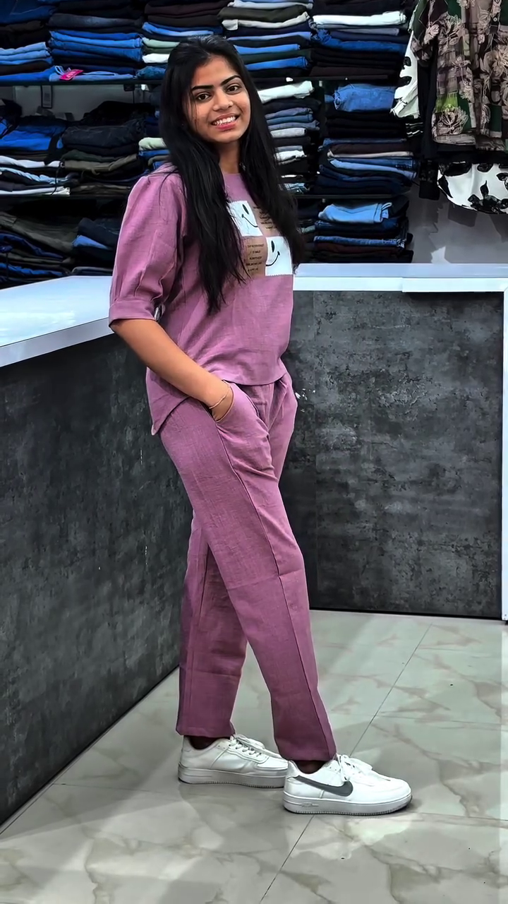 Trendy Purple Smiley Lounge Co-Ord Set 💜😊✨