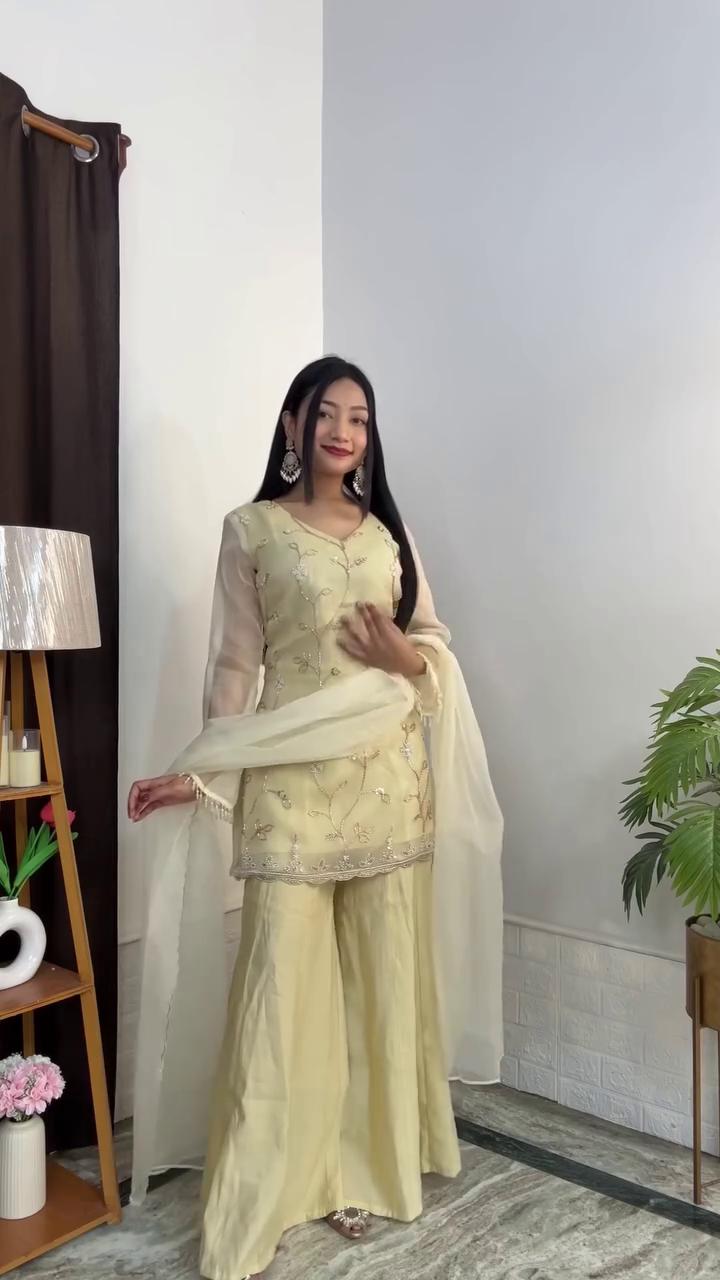 Graceful Cream Embroidered Traditional Sharara Suit Set 🌼✨🤍