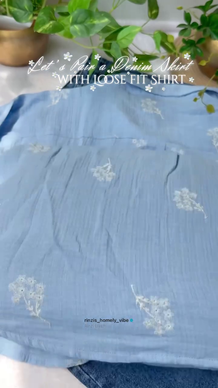 💙 Floral Embroidered Loose-Fit Shirt – Soft Denim Style Elegance 🌼✨