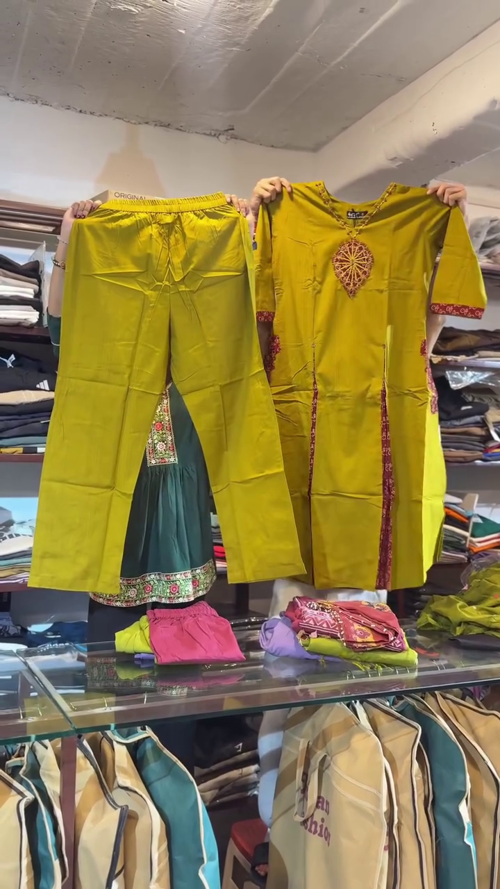 💜 Elegant Embroidered Kurti Pant Set – Traditional Comfort with Modern Style ✨🌸