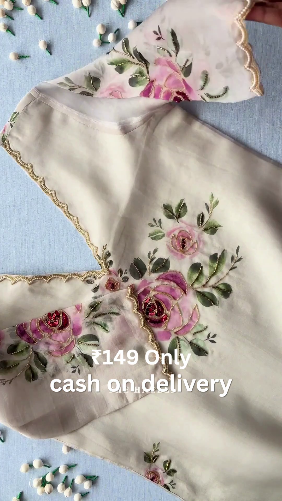 Elegant Pearl White Floral Embroidered Ethnic  Kurti Set 🌸🤍✨