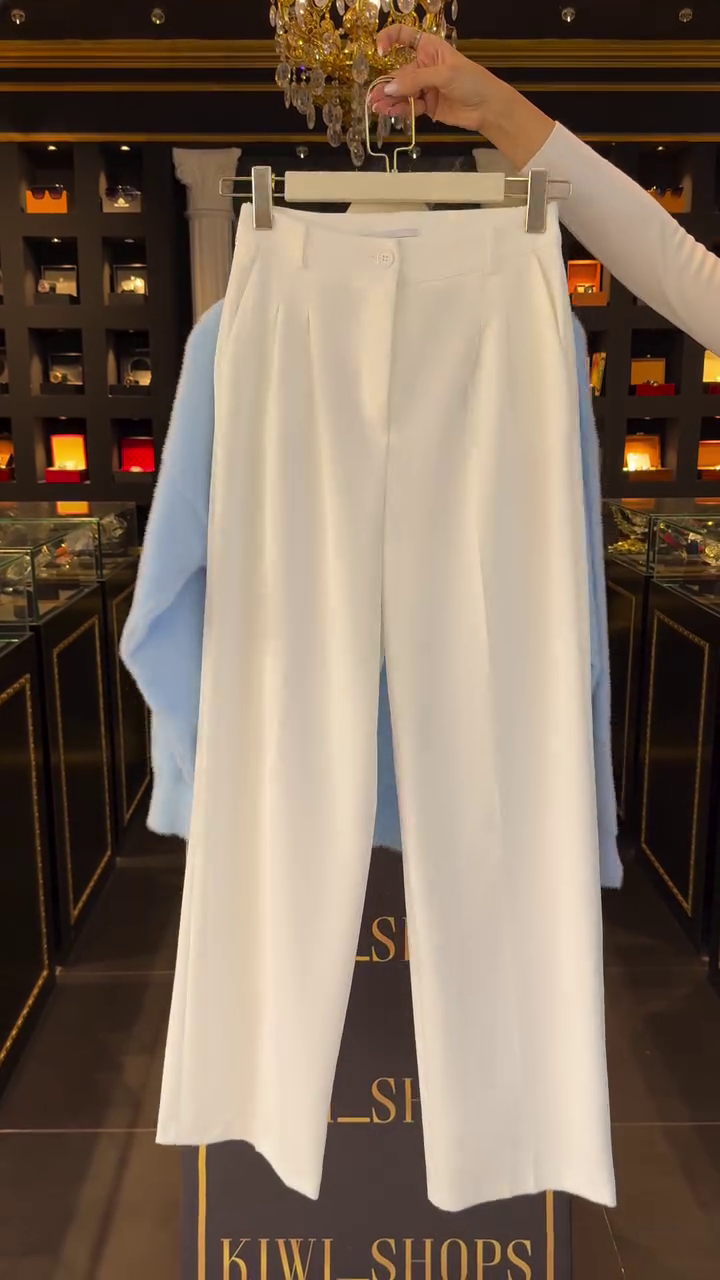 Elegant Sky Blue Soft Knit Bow Detail Sweater & Classic White Straight Fit  Pants Co-Ord Set ✨🩵🤍