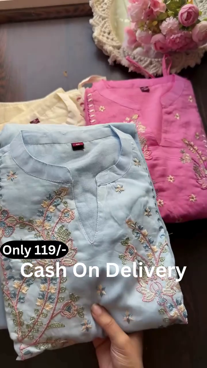 Blush Fairy Embroidered Flared  Kurti  Dress 💖