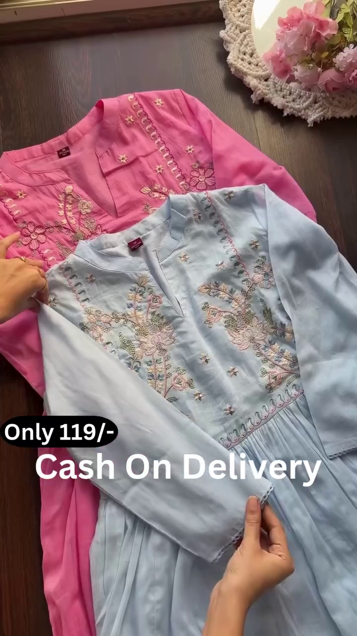 Blush Fairy Embroidered Flared  Kurti  Dress 💖