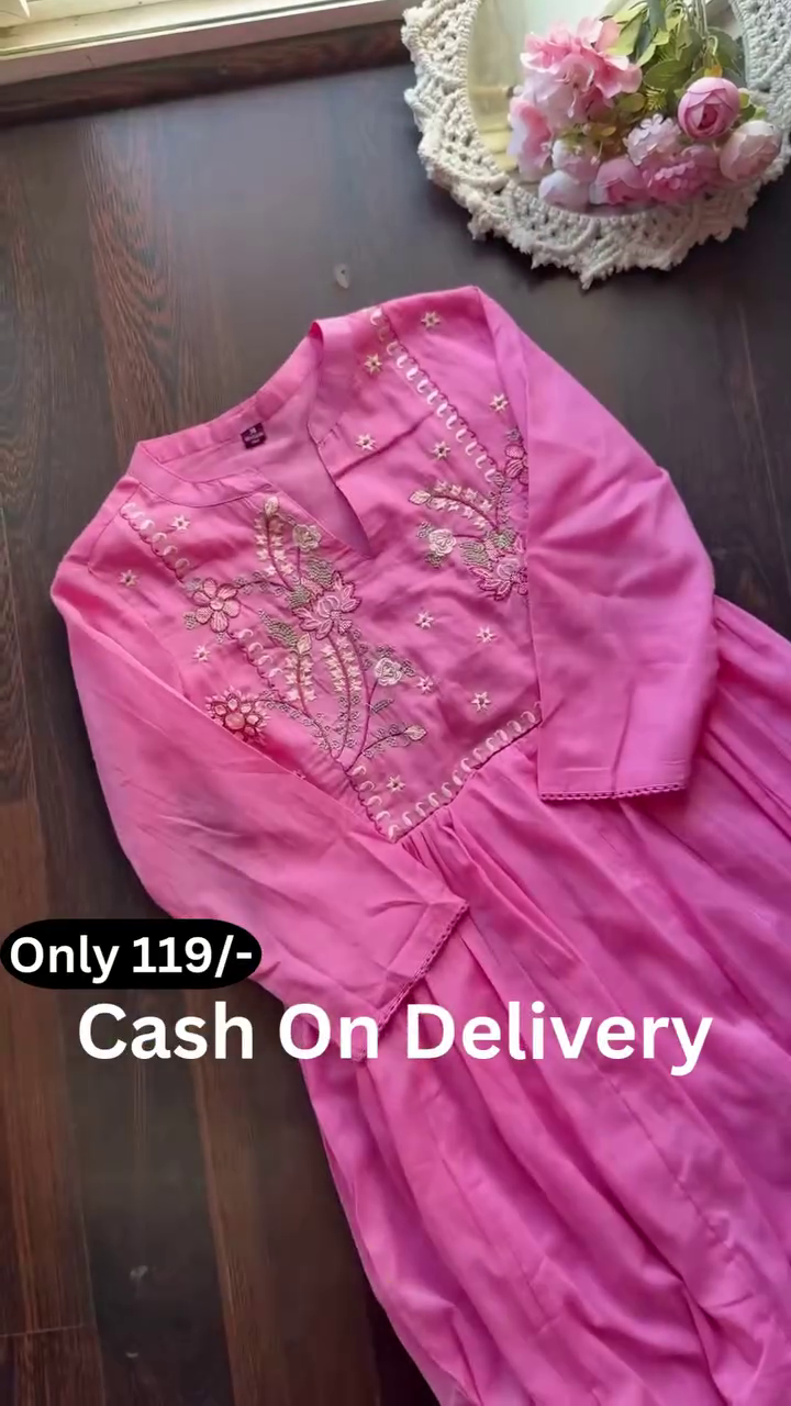 Blush Fairy Embroidered Flared  Kurti  Dress 💖