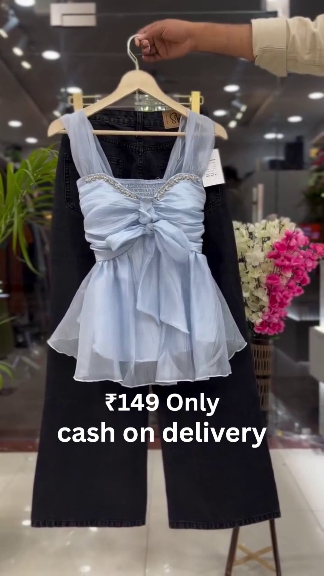 Celeste Dream Bow Top & Black Wide-Leg Denim Set 💎