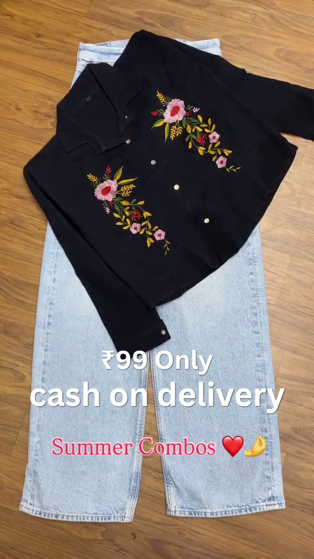 Elegant Floral Embroidered Hot Pink Casual Shirt with Premium Light Wash Straight Fit Denim Jeans Combo for Women 🌺💖👖