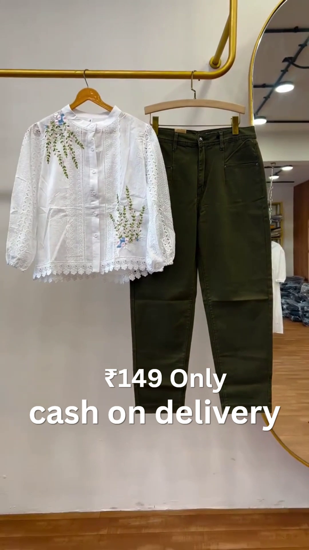 Elegant Floral Embroidered White Lace Top with Premium Olive Straight Fit  Pants Co-Ord Outfit Set for Women 🌸🤍✨