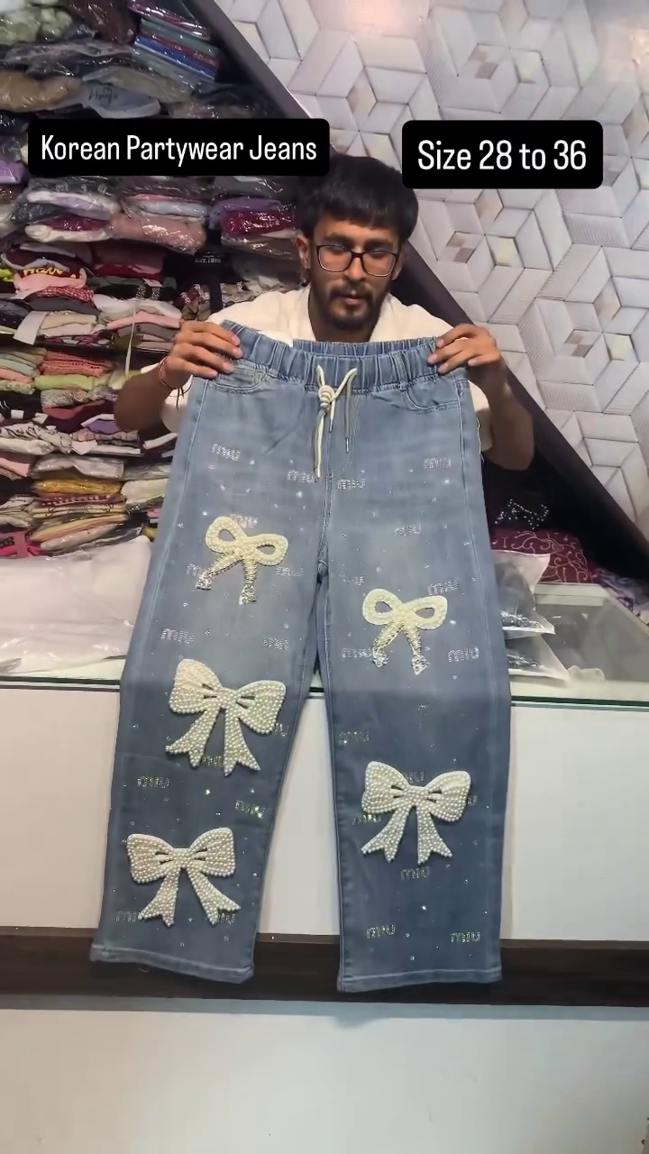 ✨ Korean Glam Bow Partywear Jeans 👖🎀