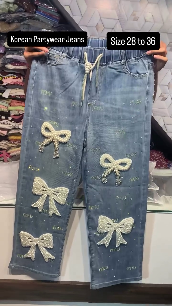 ✨ Korean Glam Bow Partywear Jeans 👖🎀