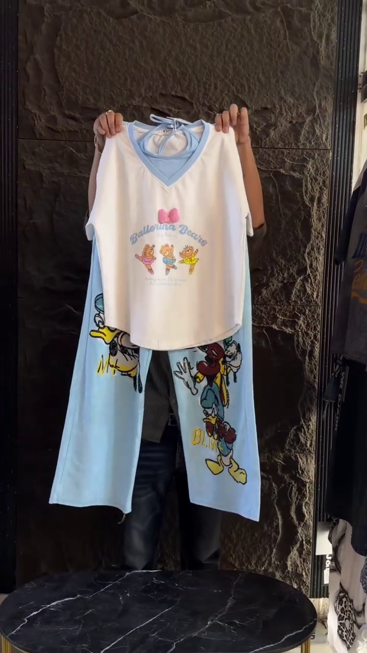 💙 Cartoon Aesthetic Lounge Co-Ord Set ✨🧸