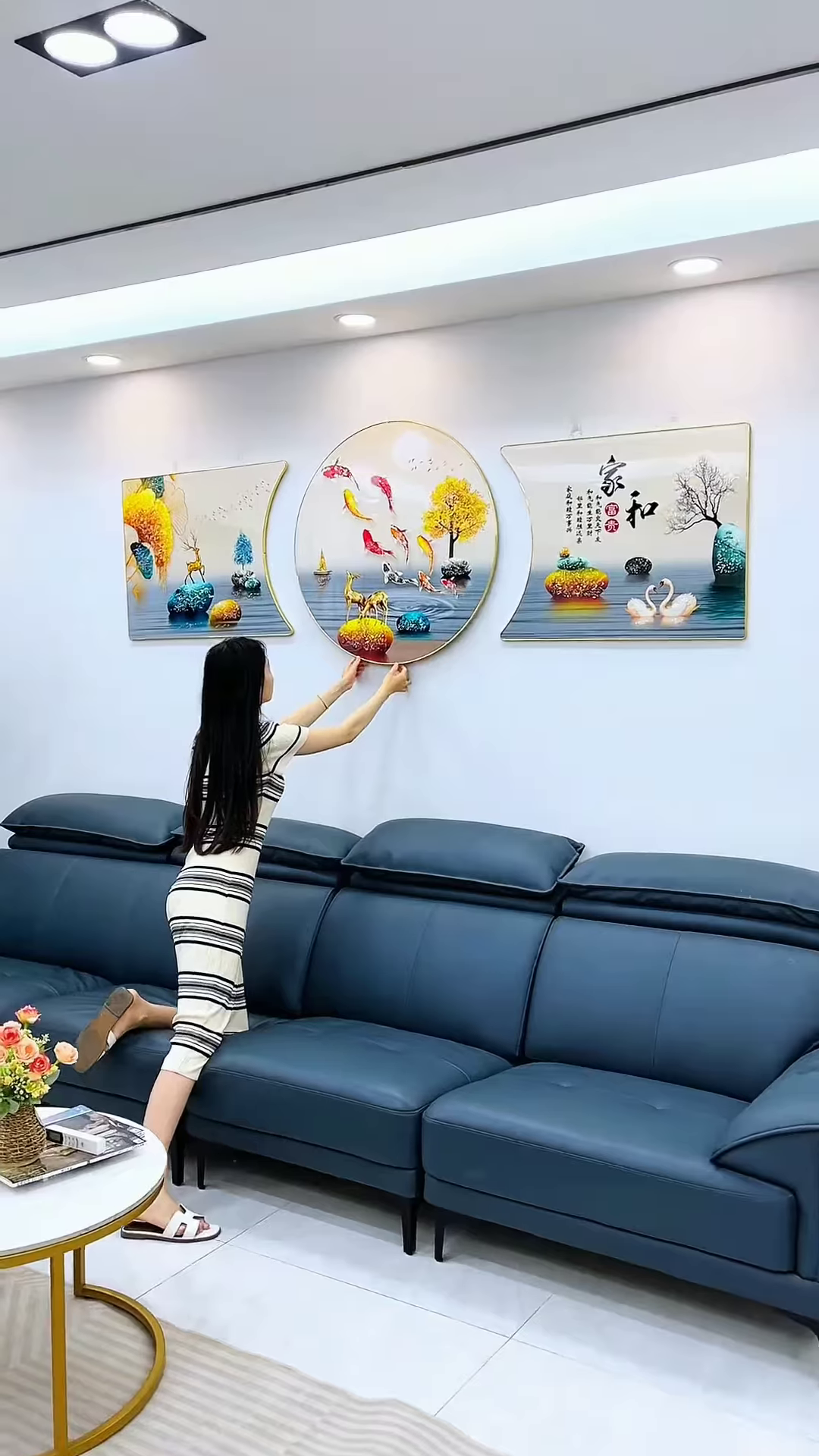 🖼️✨ Luxury Modern 3D LED Wall Art Decoration Set – Elegant Nordic Living Room Hanging Panels with Ambient Light Effect 💡🏡