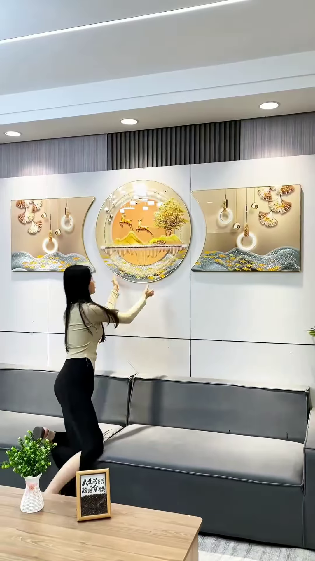 🖼️✨ Luxury Modern 3D LED Wall Art Decoration Set – Elegant Nordic Living Room Hanging Panels with Ambient Light Effect 💡🏡