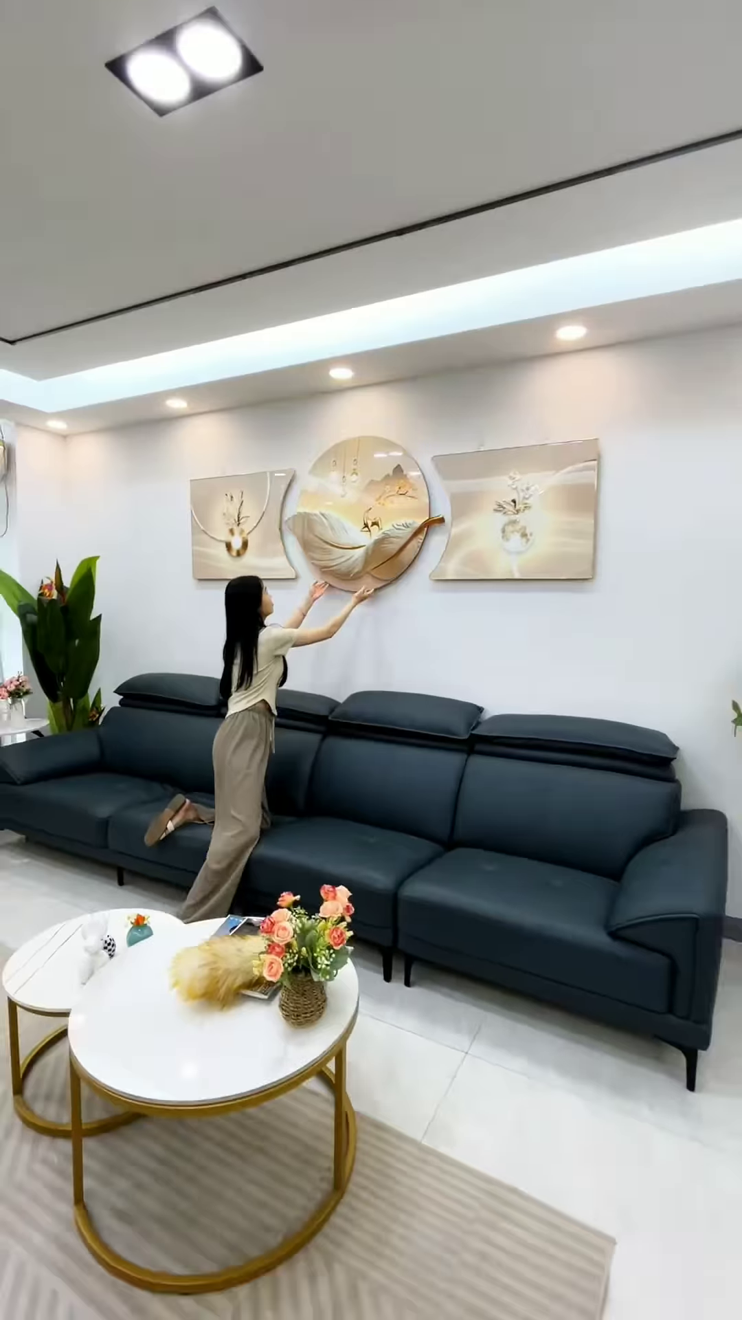 🖼️✨ Luxury Modern 3D LED Wall Art Decoration Set – Elegant Nordic Living Room Hanging Panels with Ambient Light Effect 💡🏡