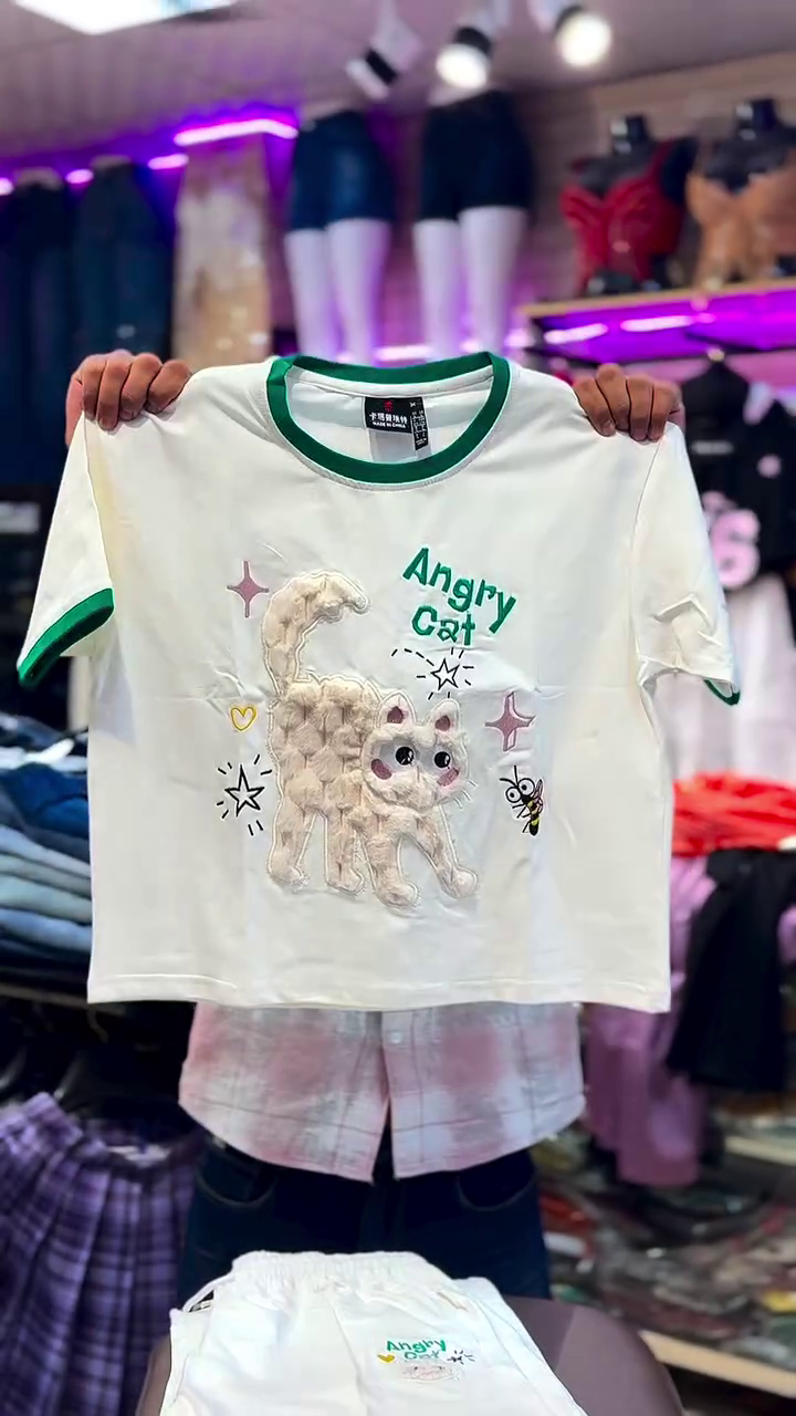 .  🐱 Angry Cat Premium Lounge Wear Co-Ord Set – Cute Graphic T-Shirt & Relaxed Fit Pants | Multiple Colors, Designs & Sizes XXS to XXL ✨🤍