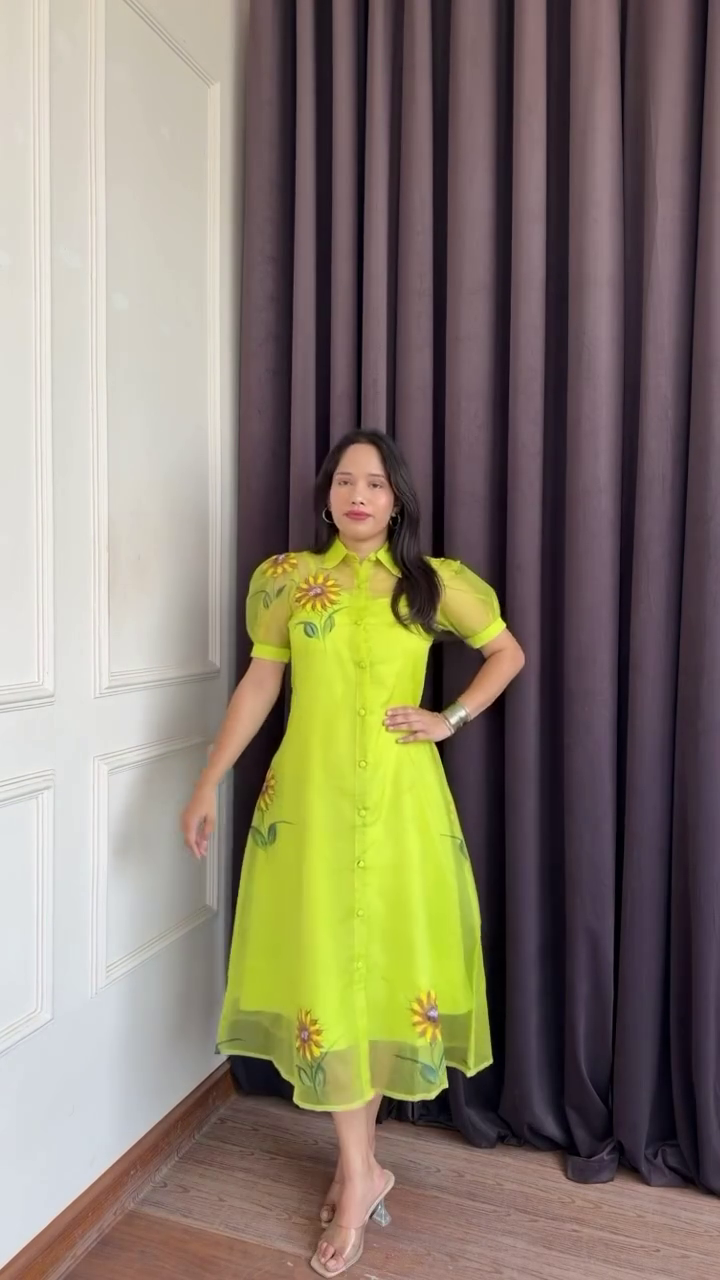 🌻 Sunshine Bloom Premium Midi Dress – Elegant Floral Button-Down Dress | Chic Everyday Fashion | XXS to XXL ✨💚