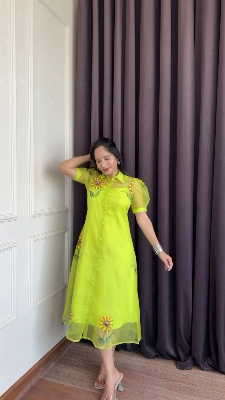 🌻 Sunshine Bloom Premium Midi Dress – Elegant Floral Button-Down Dress | Chic Everyday Fashion | XXS to XXL ✨💚
