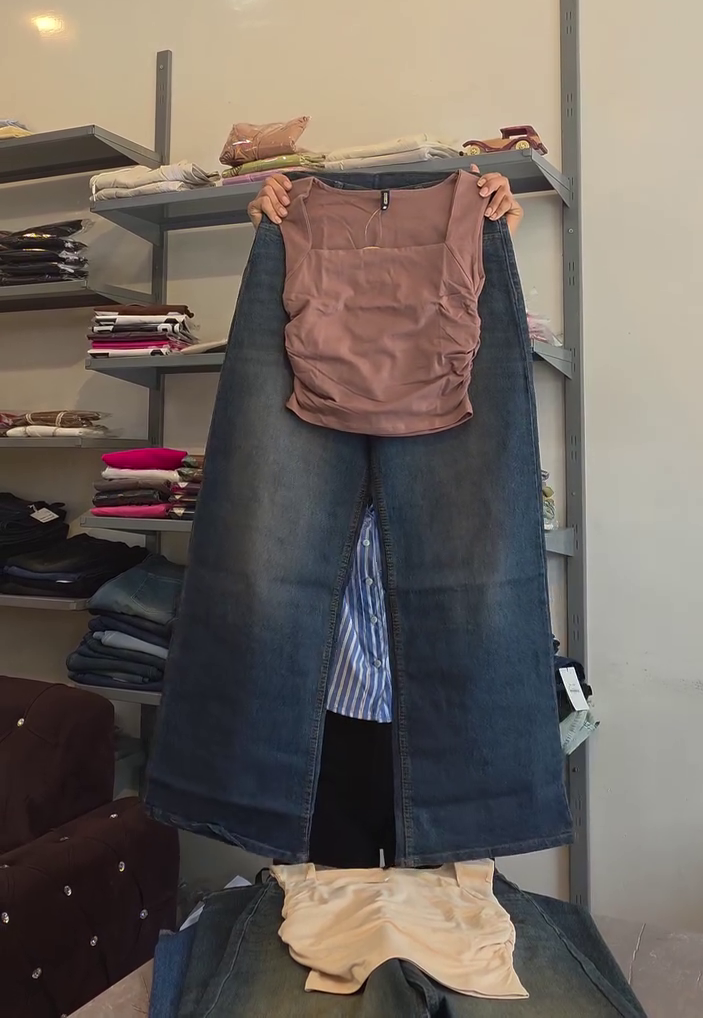 ✨ Urban Chic Denim Co-Ord Set – Premium Sleeveless Top & Wide Leg Jeans Combo | Trendy Everyday Fashion | XXS to XXL 👖🤍✨