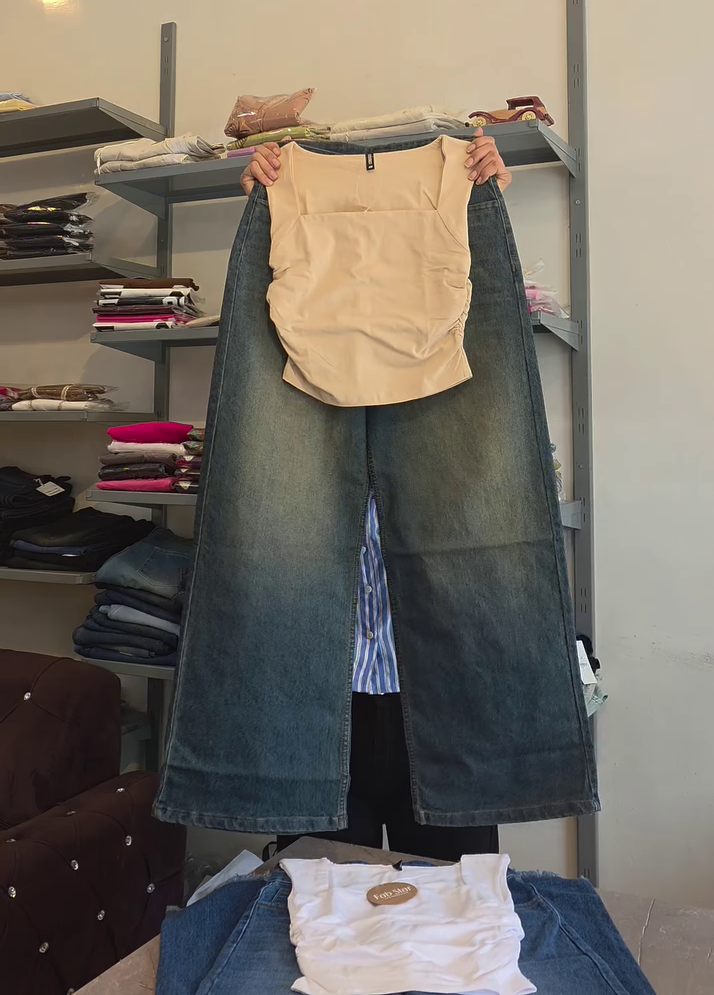✨ Urban Chic Denim Co-Ord Set – Premium Sleeveless Top & Wide Leg Jeans Combo | Trendy Everyday Fashion | XXS to XXL 👖🤍✨