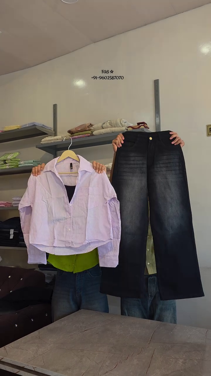 💜 Trendy Lavender Crop Shirt + Wide Leg Denim Combo – Casual Korean Style Co-Ord Look | Chic Everyday Outfit ✨👖