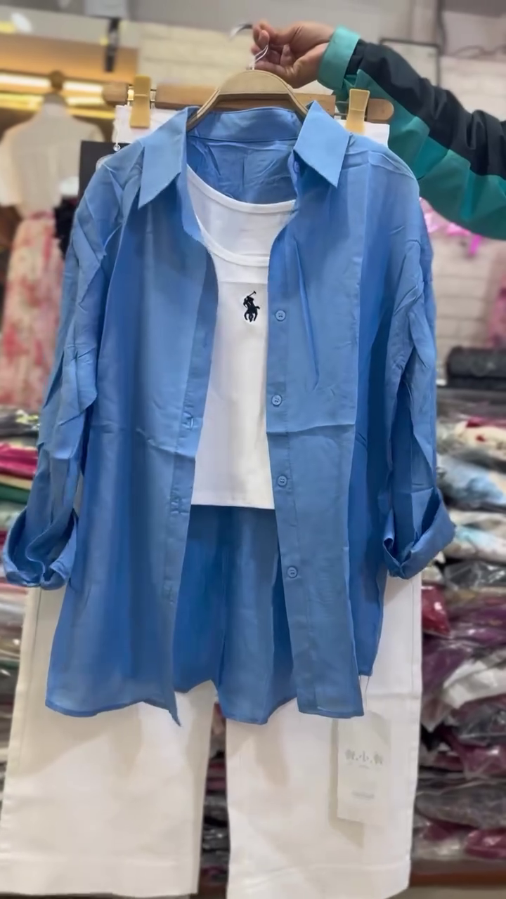 💙 Classic Blue Shirt Layered Co-Ord Set – Casual Smart Everyday Outfit | 3 Piece Trendy Combo ✨👖