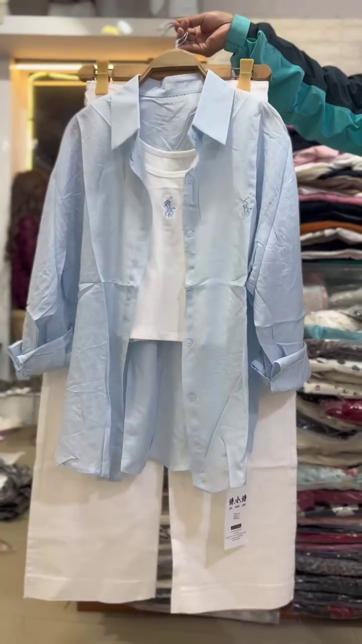 💙 Classic Blue Shirt Layered Co-Ord Set – Casual Smart Everyday Outfit | 3 Piece Trendy Combo ✨👖