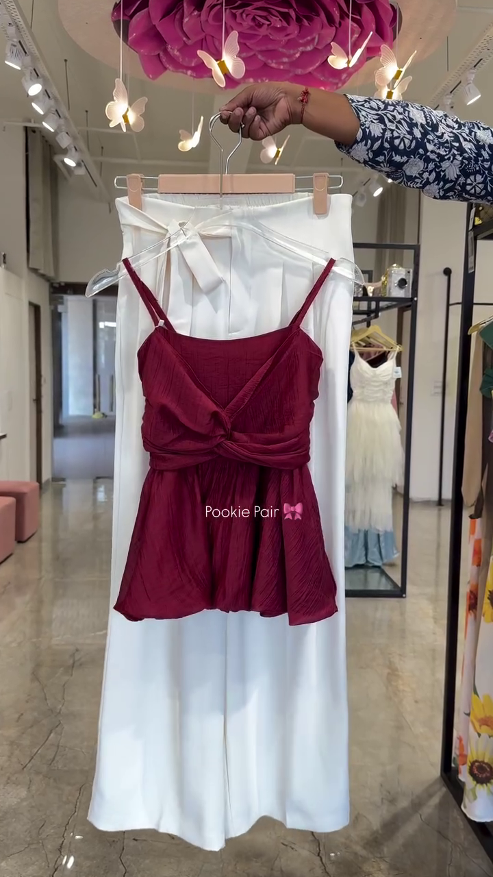 💗 Blush Pink Peplum Top + White Wide Leg Pants Combo – Soft Girl Aesthetic Co-Ord Set | Chic Casual Outfit ✨🤍
