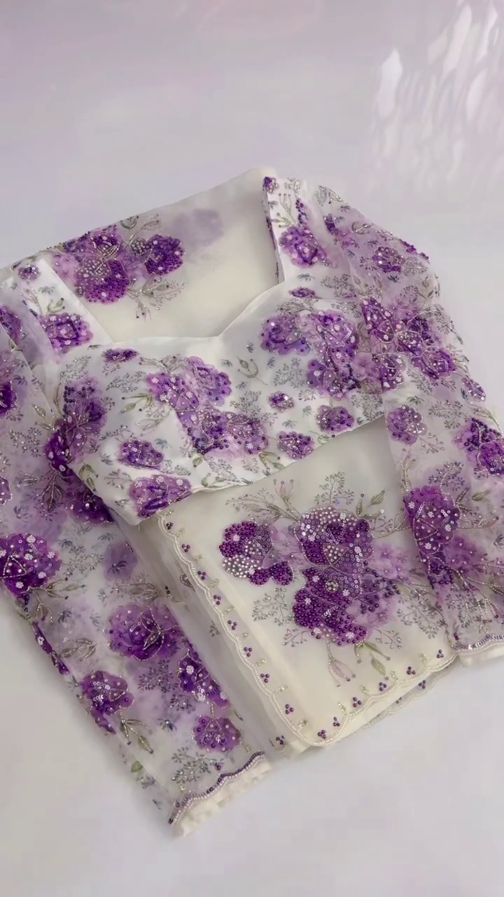 🤍💜 Lavender Floral Embroidered Garara Suit Set – Luxury Celebration Wear Collection ✨🌸