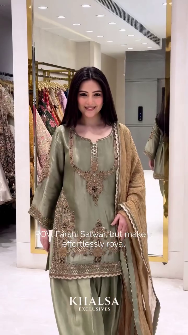 👑🌿 Royal Sage Green Embroidered Farshi Salwar Suit Set with Luxury Dupatta – Premium Traditional Festive Celebration Ethnic Wear Collection ✨💚