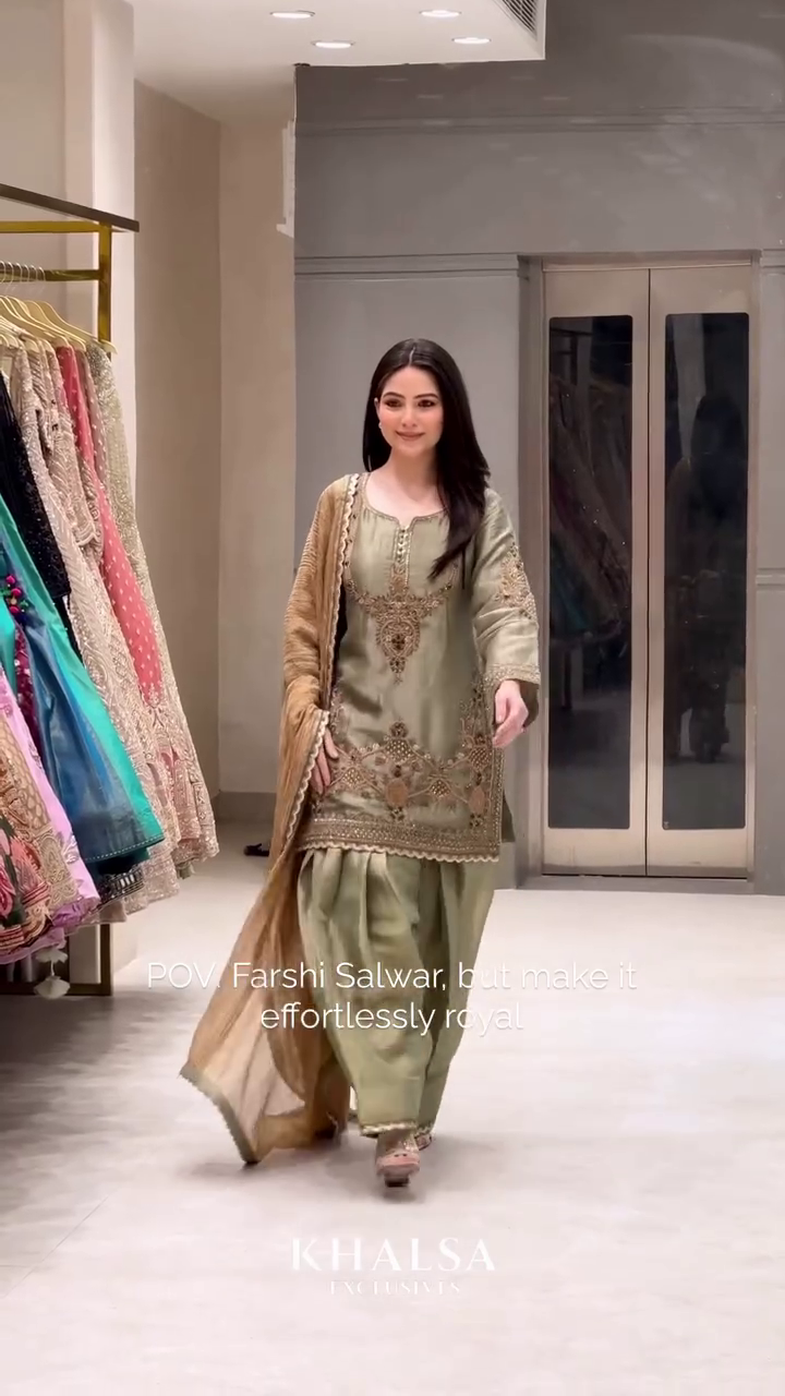 👑🌿 Royal Sage Green Embroidered Farshi Salwar Suit Set with Luxury Dupatta – Premium Traditional Festive Celebration Ethnic Wear Collection ✨💚