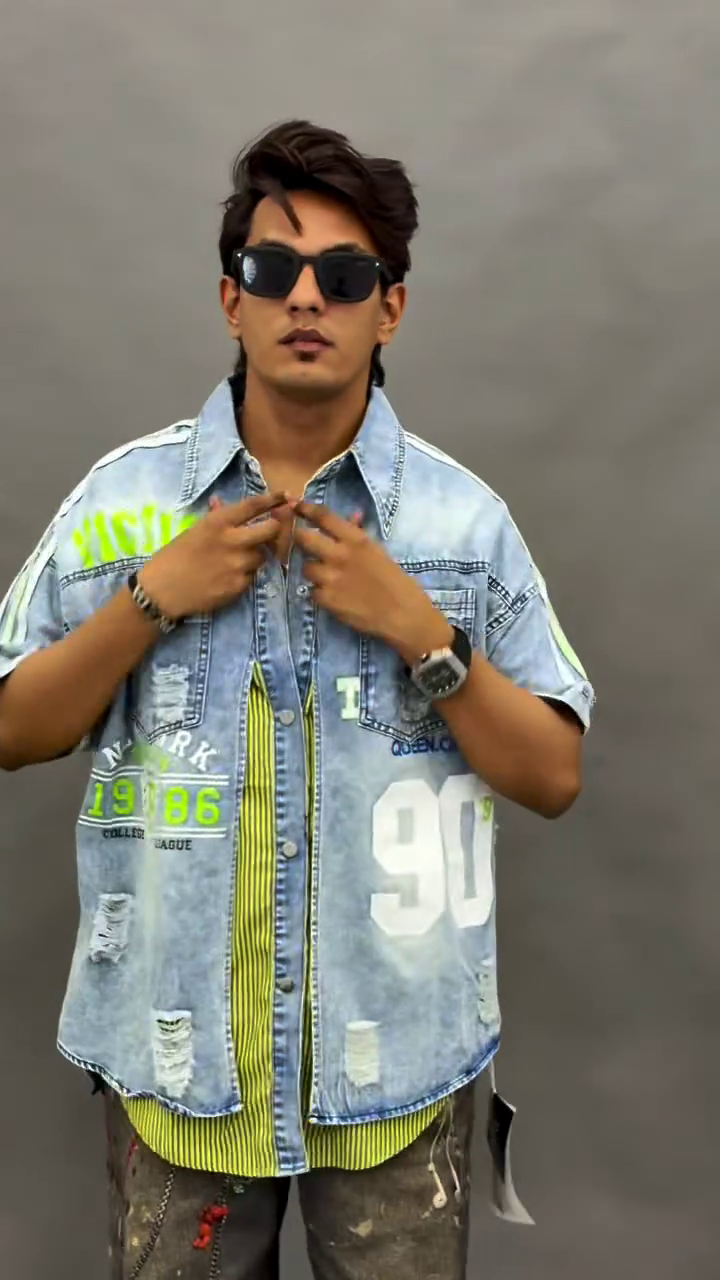 ⚡ Urban Edge Distressed Denim Shirt – Premium Streetwear Collection 🔥👕