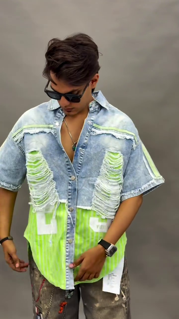 ⚡ Urban Edge Distressed Denim Shirt – Premium Streetwear Collection 🔥👕